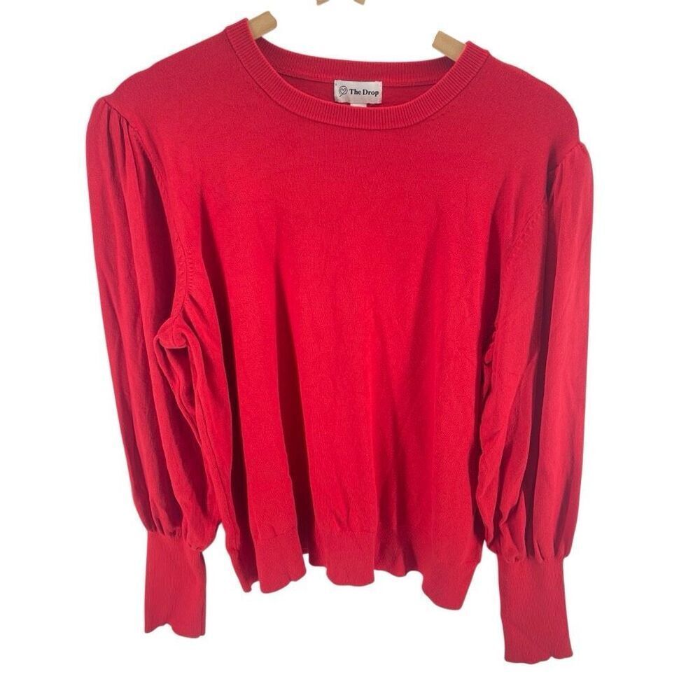The Drop Women's Vivienne Padded Shoulder Balloon Sleeve Sweater Red Size 2XL